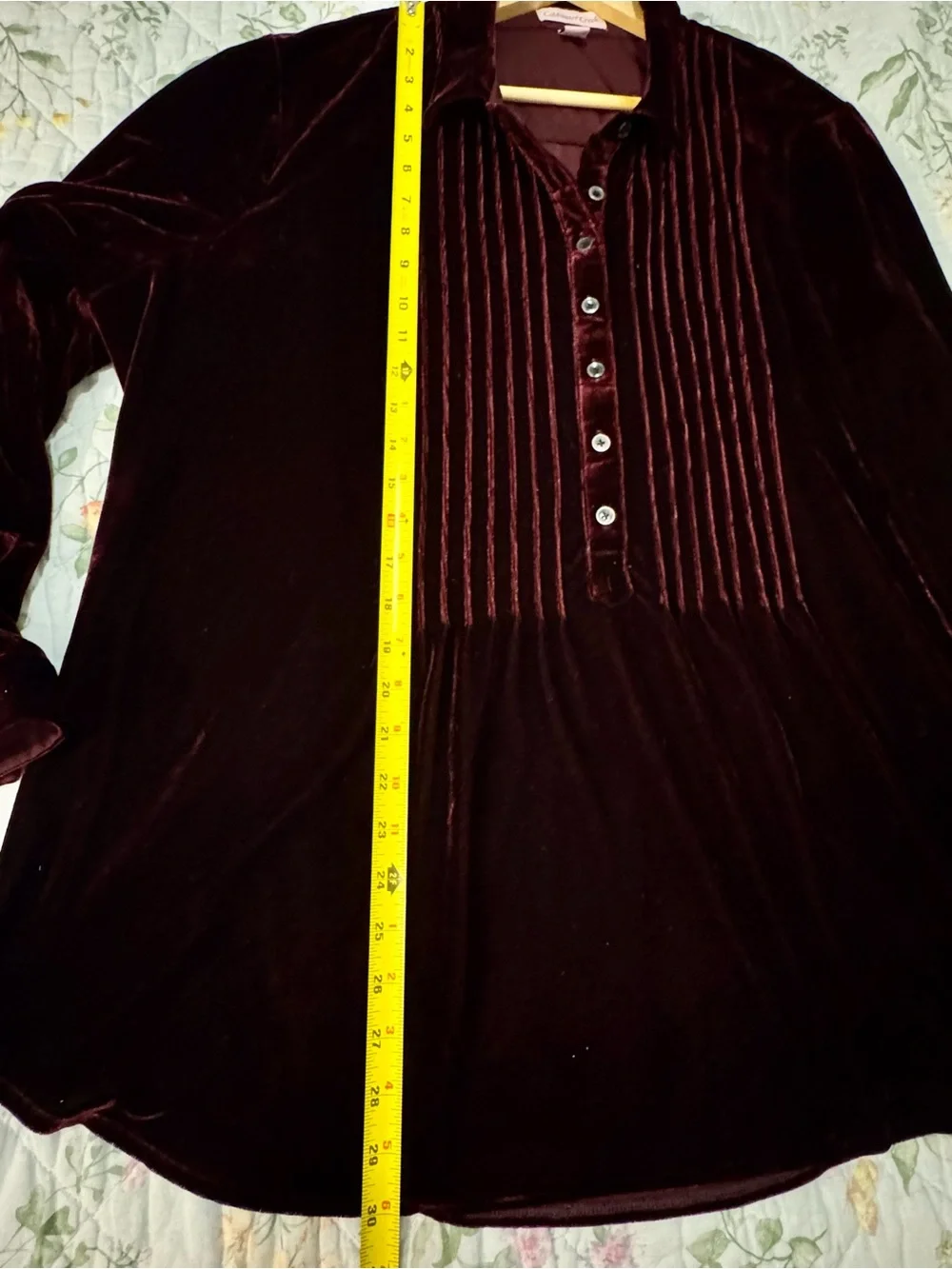 Dark Red Burgundy Velvet Coldwater Creek Button Down Shirt Tunic Size 2XL - Picture 6 of 6